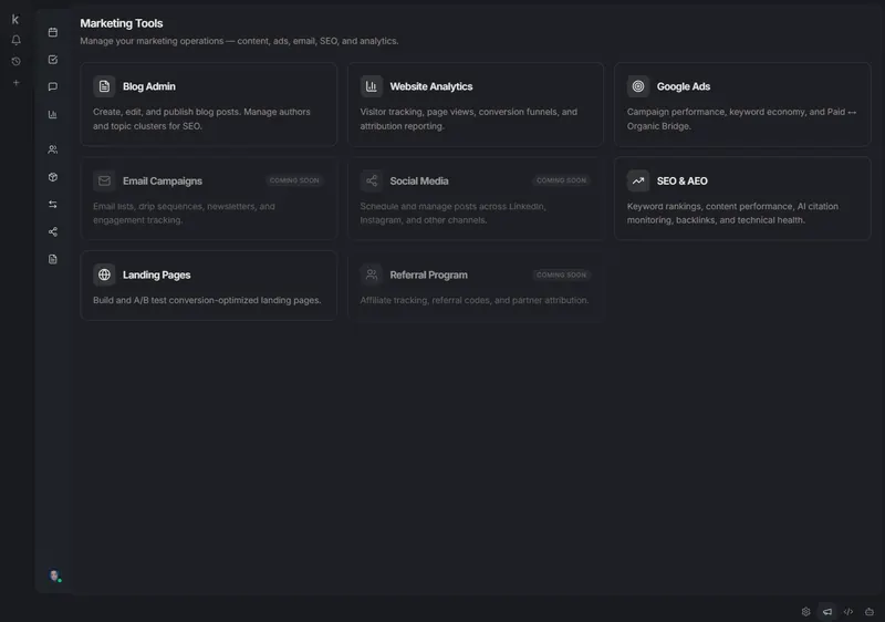 Unified marketing dashboards landing page