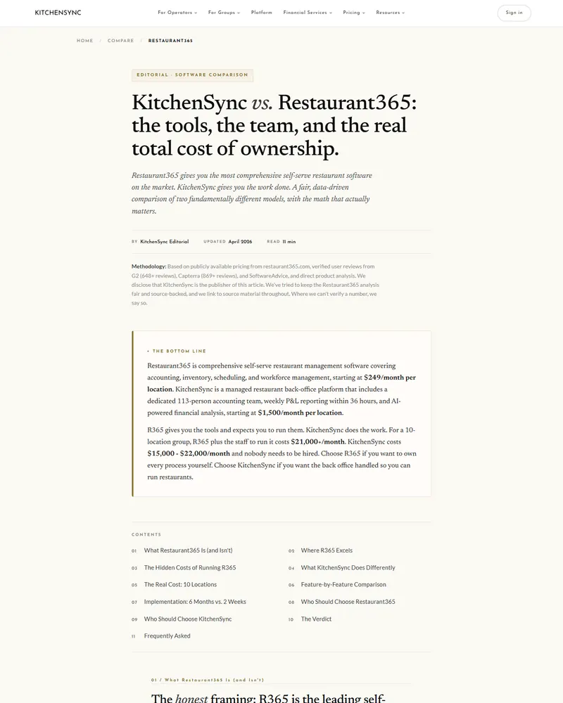 Competitor comparison page vs. MarginEdge