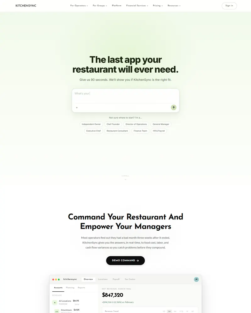 KitchenSync marketing homepage screenshot